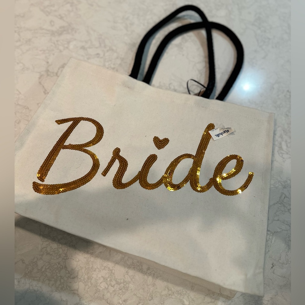 Cynthia Rowley Bride Tote Bag Gold Sequin Canvas Shoulder Tote Bag Gift Wedding